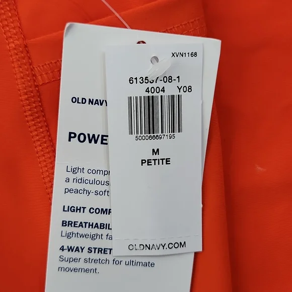 NWT Old Navy Neon orange high-rise leggings w side thigh pockets. Petite size M. - Picture 3 of 3